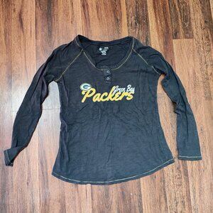 NFL Team Apparel Green Bay Packers Long Sleeve Top Womens Medium M Adult Henley